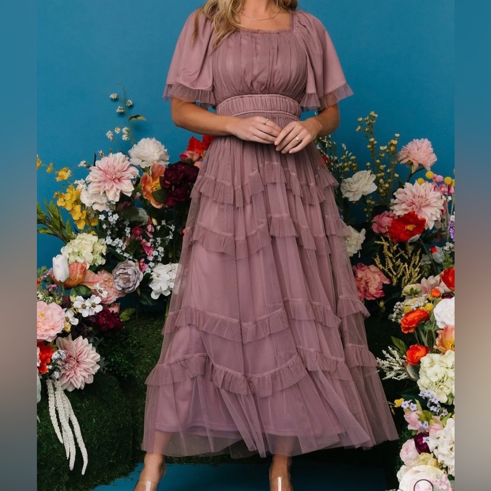 Baltic born Magdalena tulle Maxi dress. Dusty orchid.